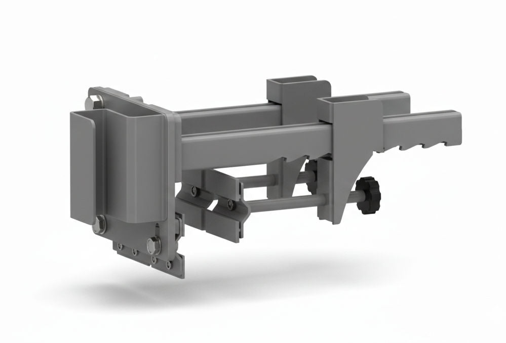 Lookout Screens patented universal clamp — adjustable from 12mm to 140mm railing width