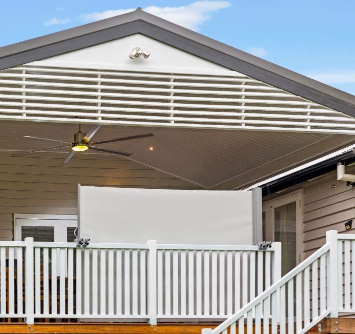 Lookout portable privacy screen installed on verandah railing