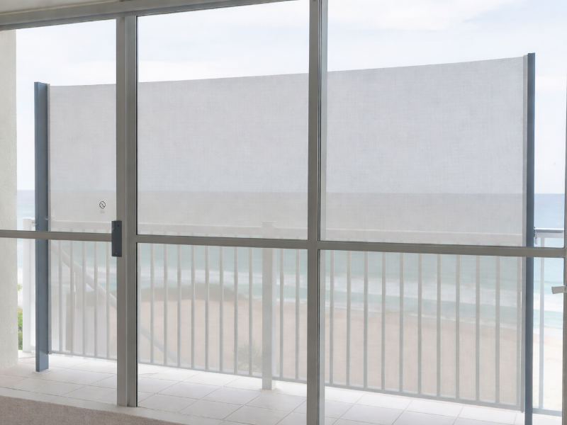 Lookout Screens portable privacy screen on metal balcony railing